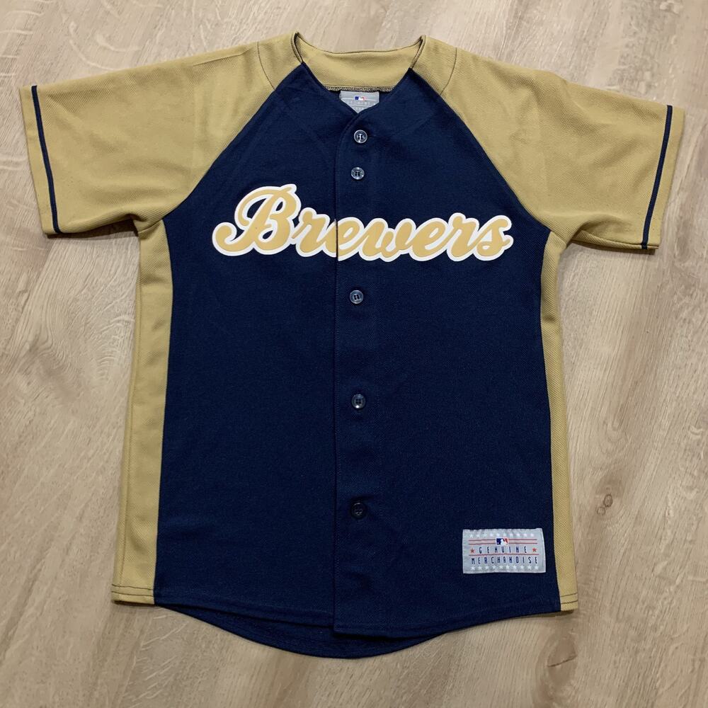 MLB Milwaukee Brewers Ryan Braun #8 Baseball Jersey Youth Boys Medium M Navy